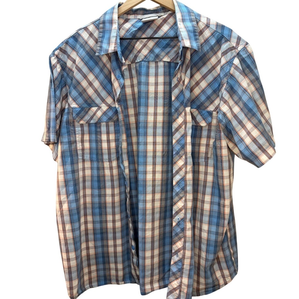 Columbia Men Plaid Short Sleeve Button Up Shirt Blue White Red Size XL